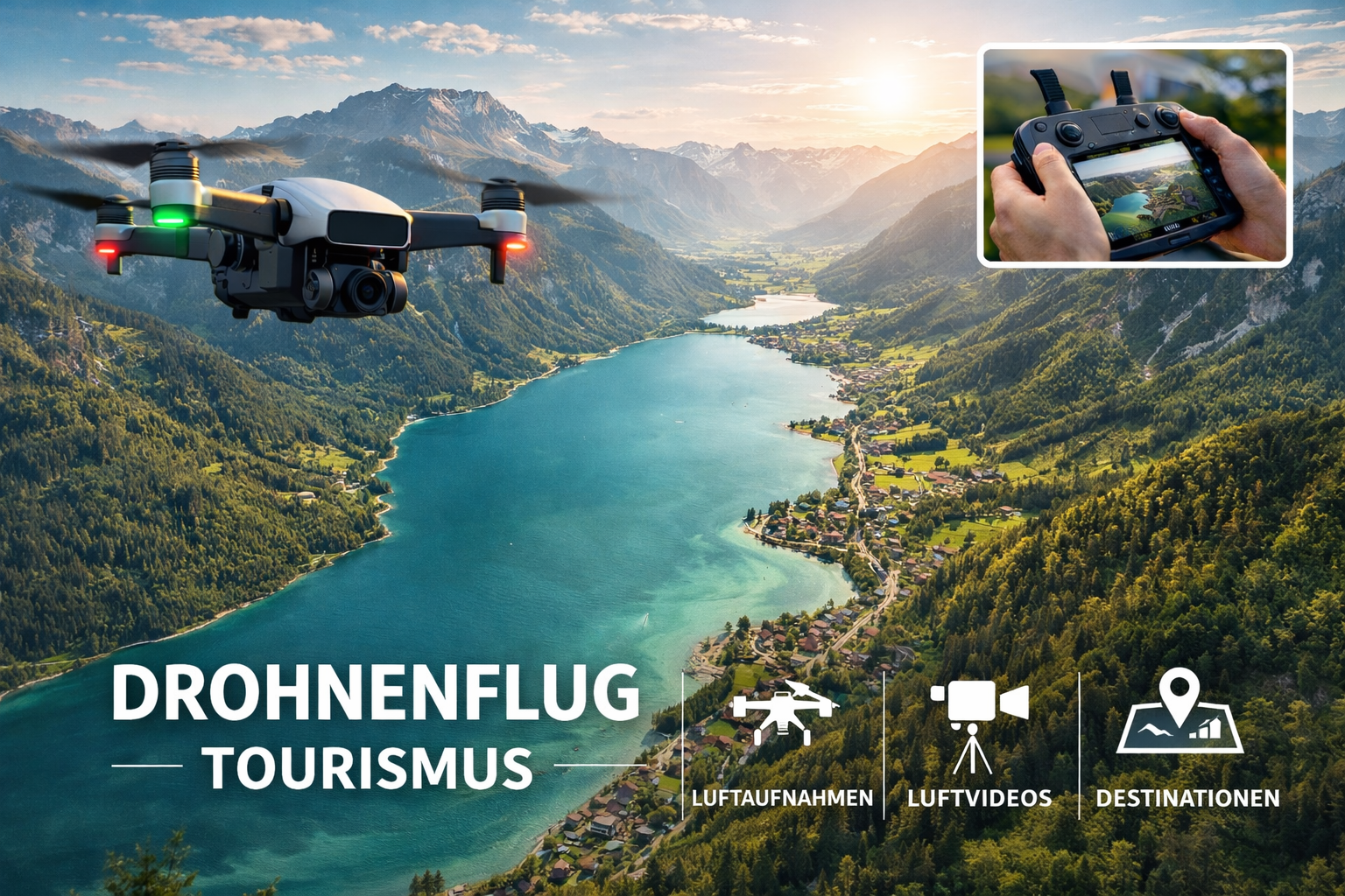 Drohnenaufnahme einer touristischen Region in Tirol